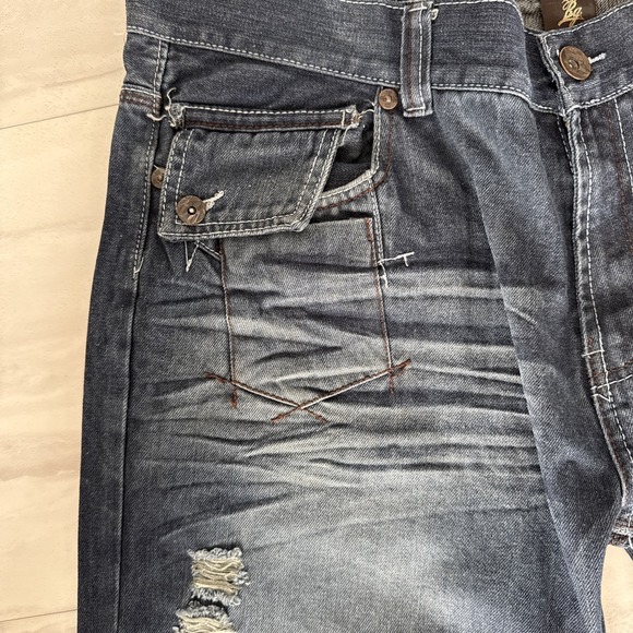 Rare VTG Blue Gear BG Premium Distressed  Baggy Hip Hop Y2K Denim Jeans 40x32 - Picture 3 of 11